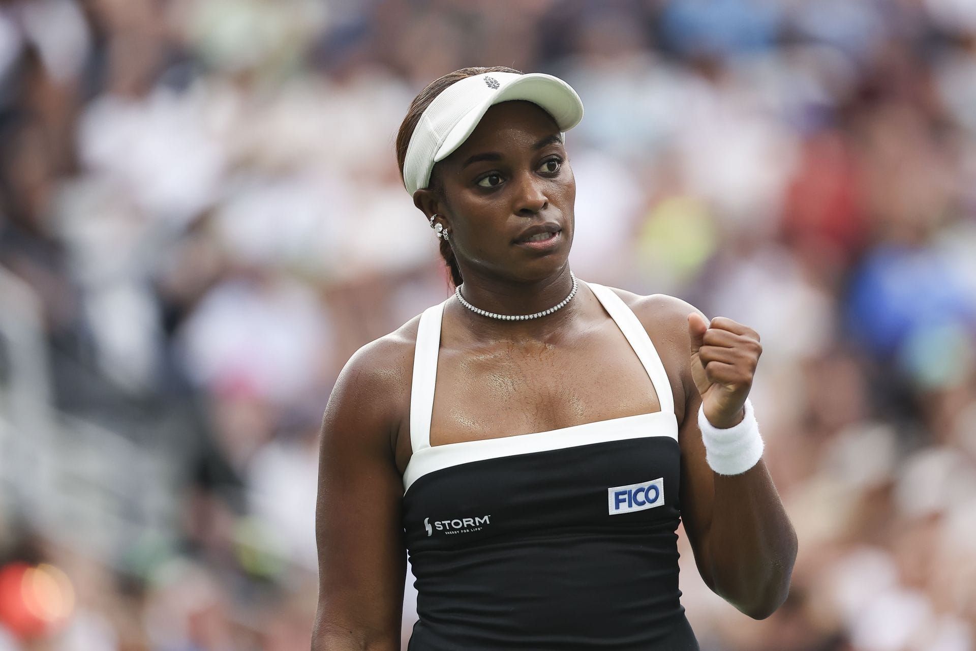 Sloane Stephens celebrating during a tennis match