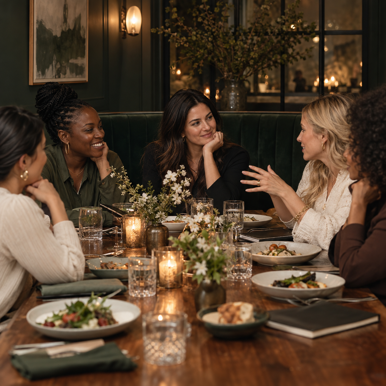 Business owners connecting around a dinner table